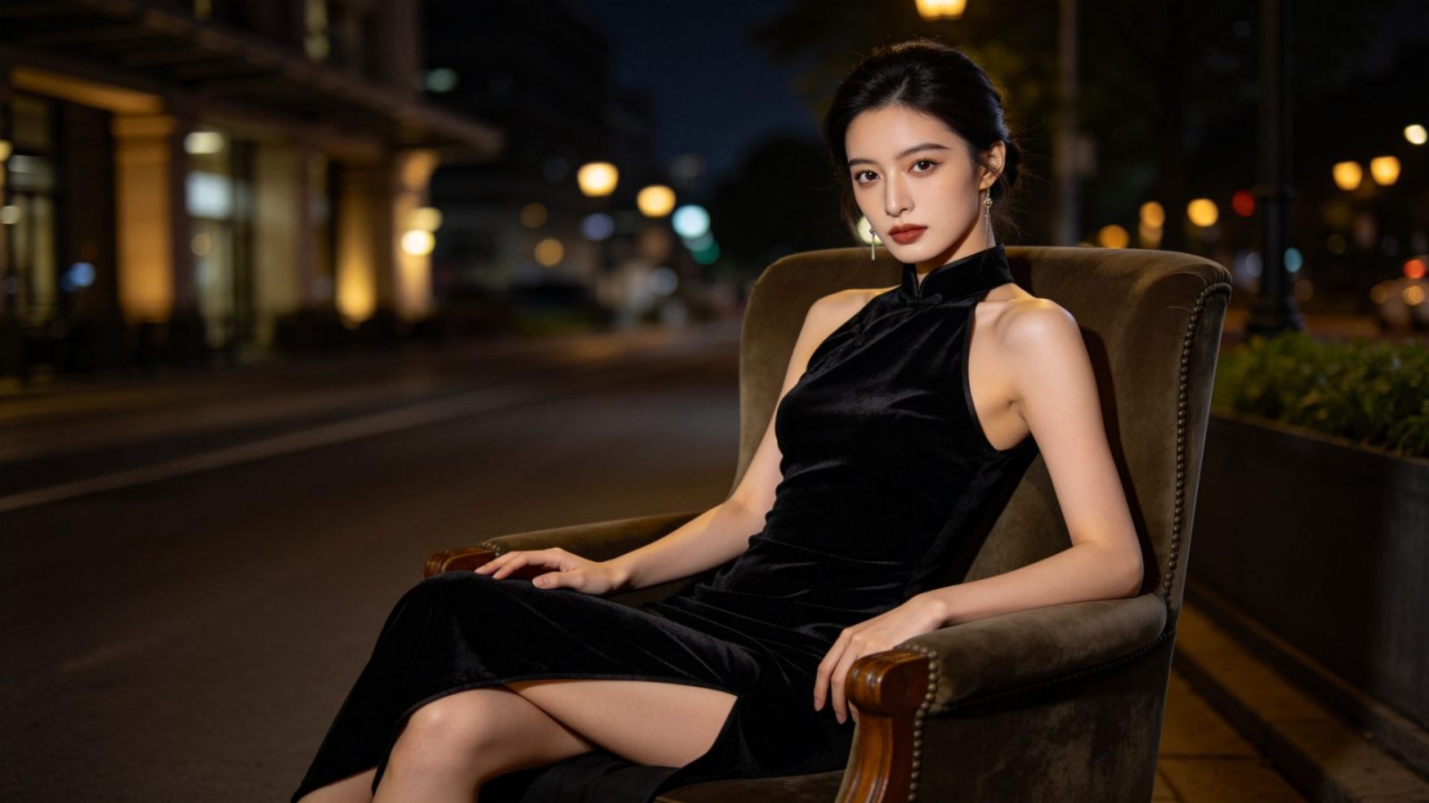 旗袍衩影夜色高清壁纸预览