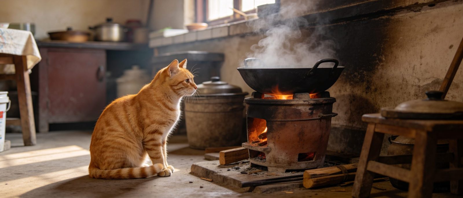橘猫守灶台高清壁纸预览