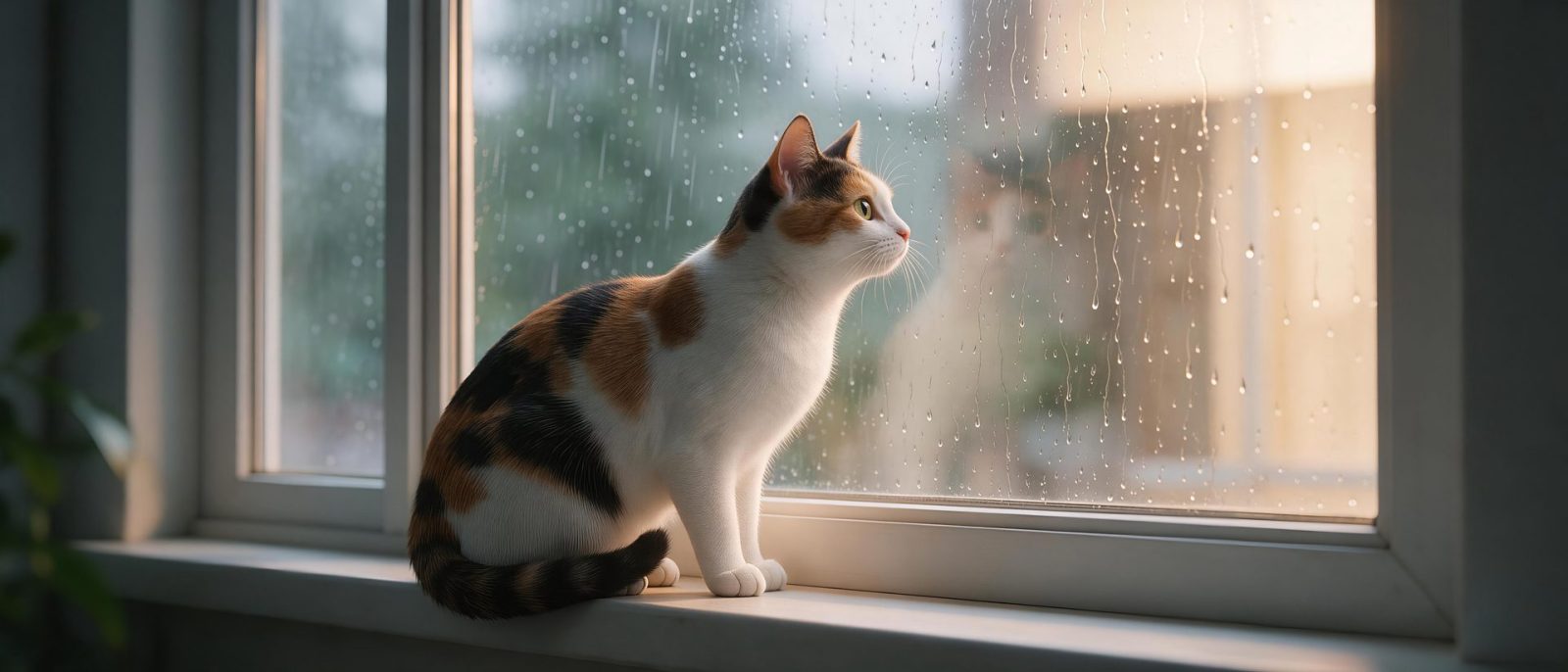三花猫望雨高清壁纸预览