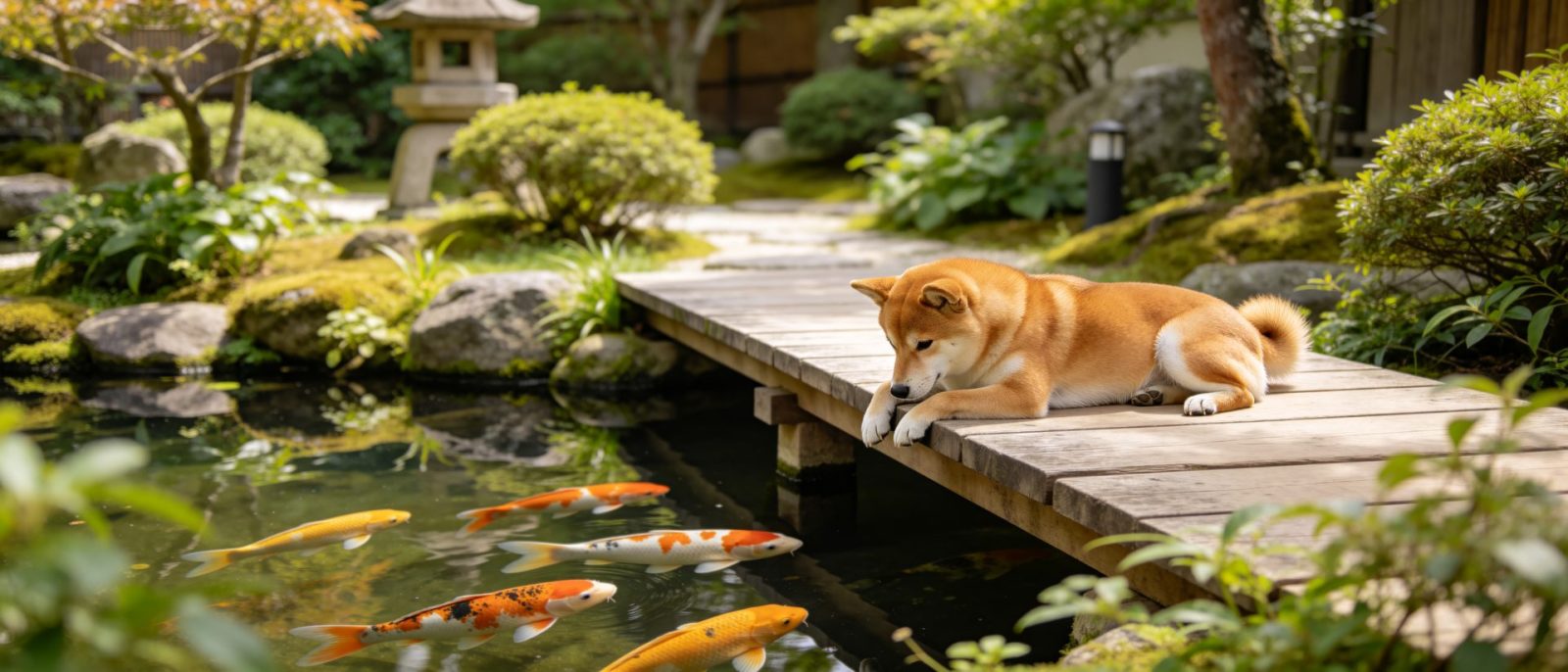 柴犬观鲤高清壁纸预览
