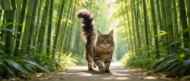 缅因猫竹林静态壁纸