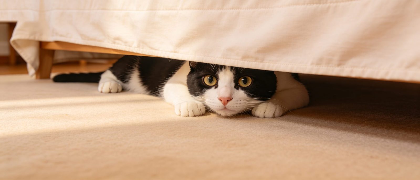 奶牛猫床底高清壁纸预览