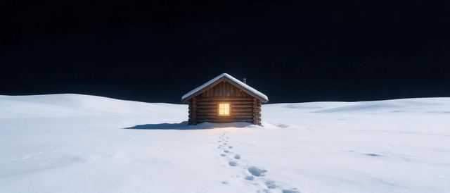雪中亮灯的屋静态壁纸