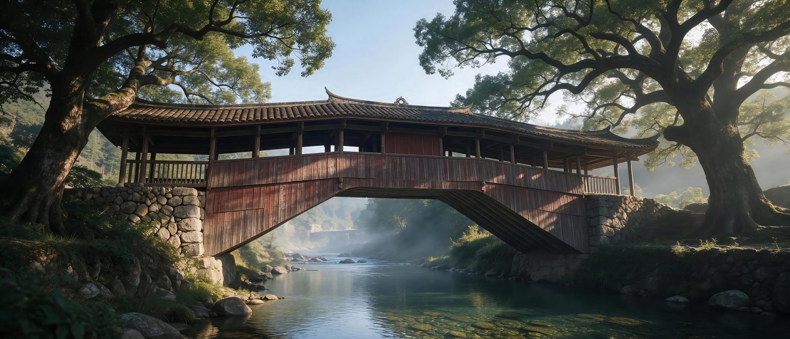 溪上廊桥高清壁纸预览
