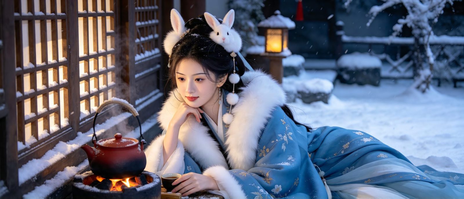 雪夜灯窗高清壁纸预览