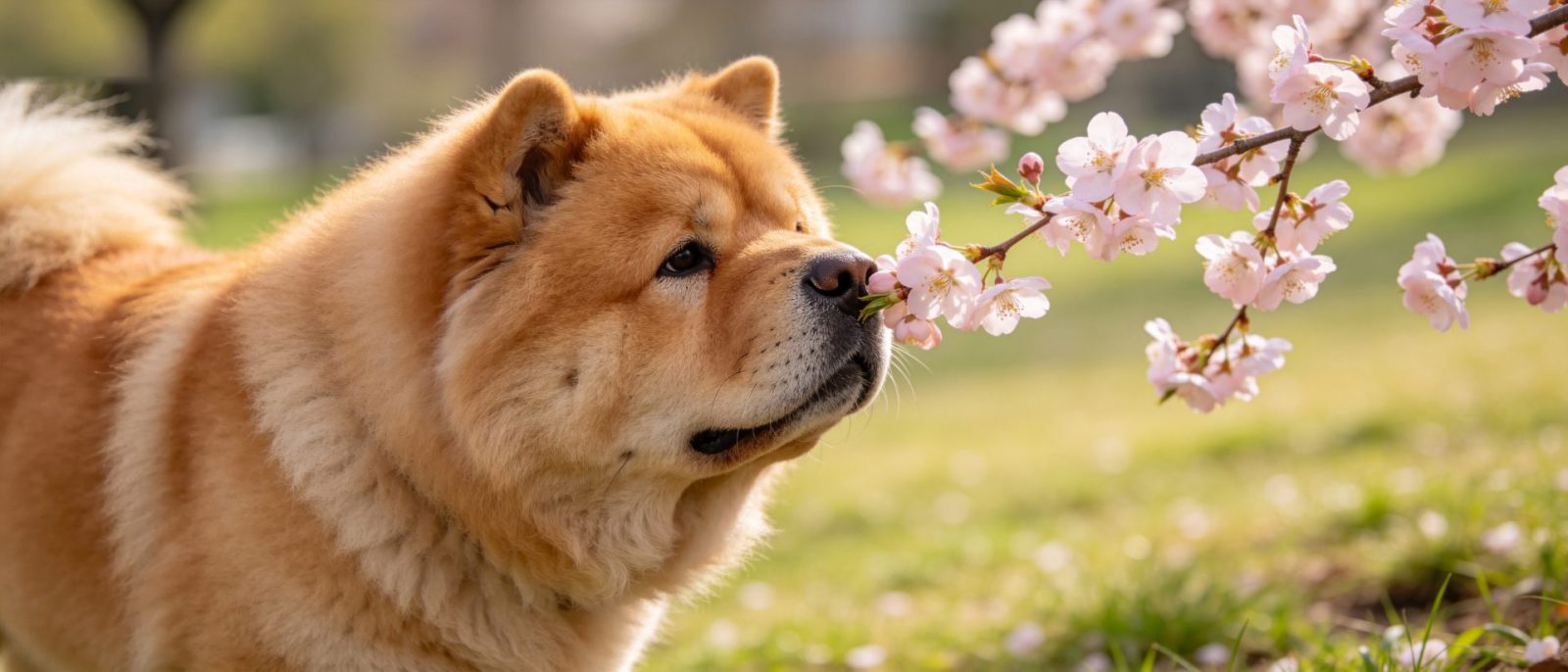 松狮嗅梅高清壁纸预览