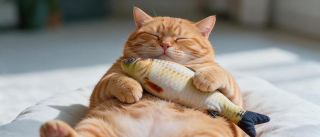 橘猫抱鱼静态壁纸