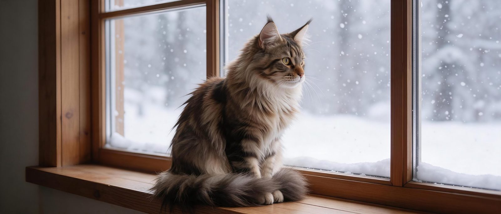 缅因猫望雪高清壁纸预览