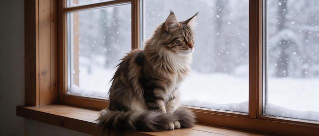 缅因猫望雪静态壁纸