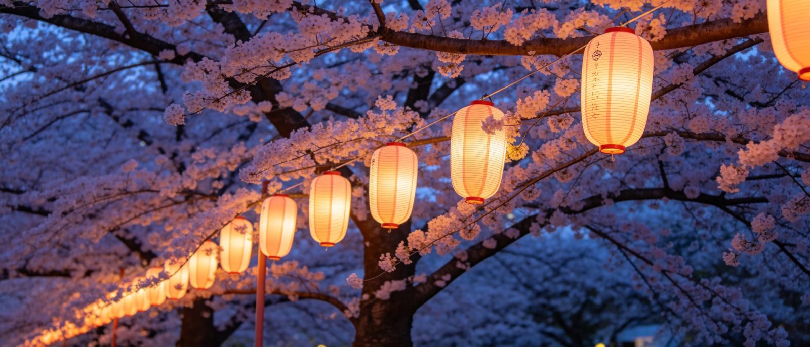 夜樱灯笼高清壁纸预览
