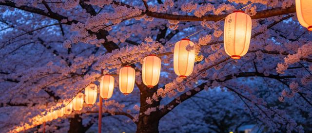 夜樱灯笼静态壁纸