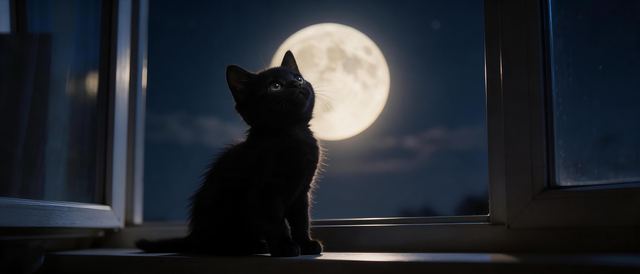 黑猫望月静态壁纸