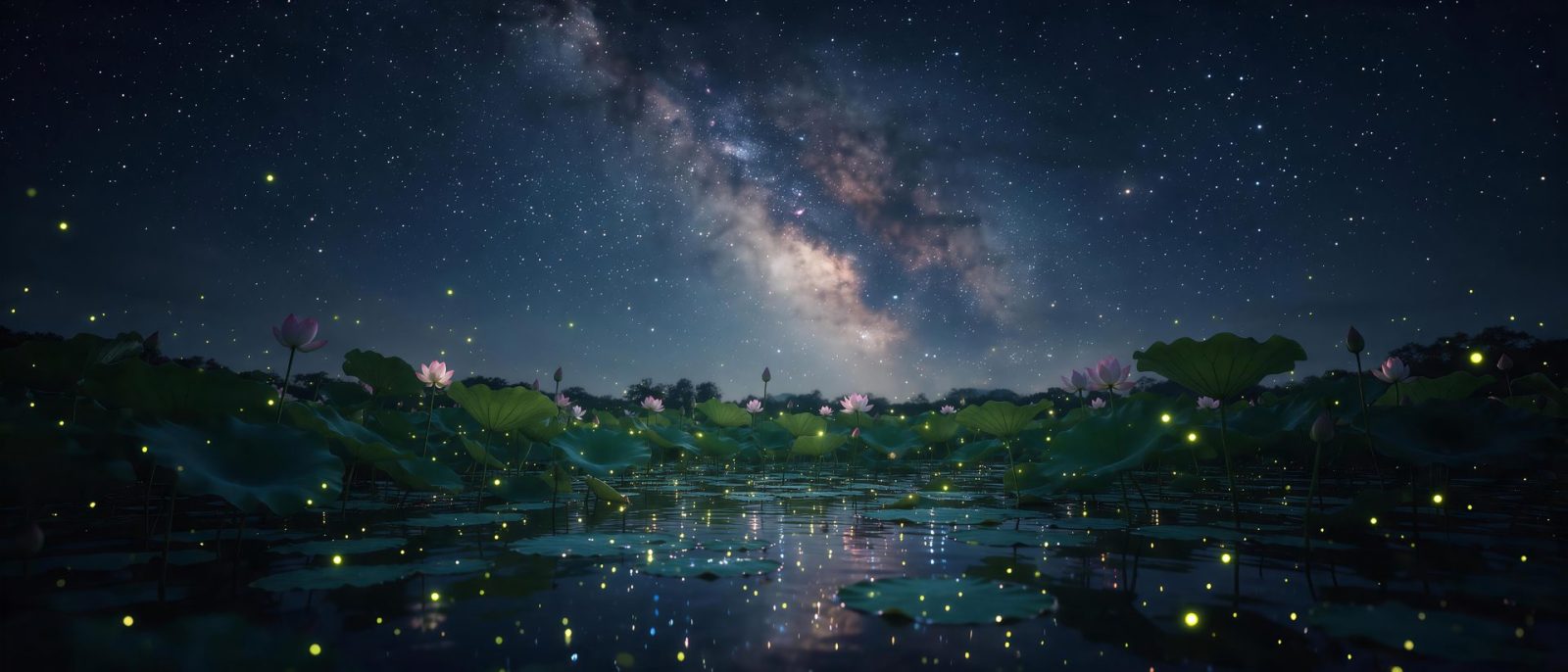 荷塘星夜高清壁纸预览