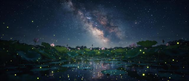荷塘星夜静态壁纸