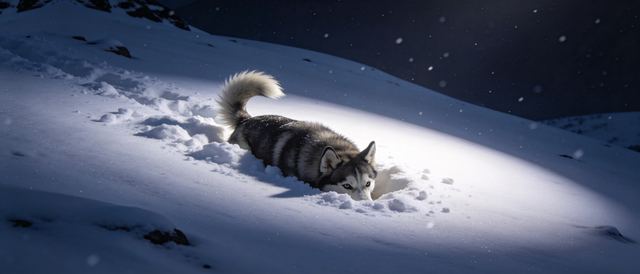 哈士奇拱雪堆静态壁纸