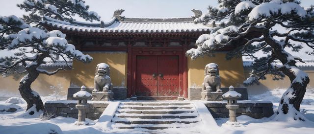 佛寺雪山门静态壁纸