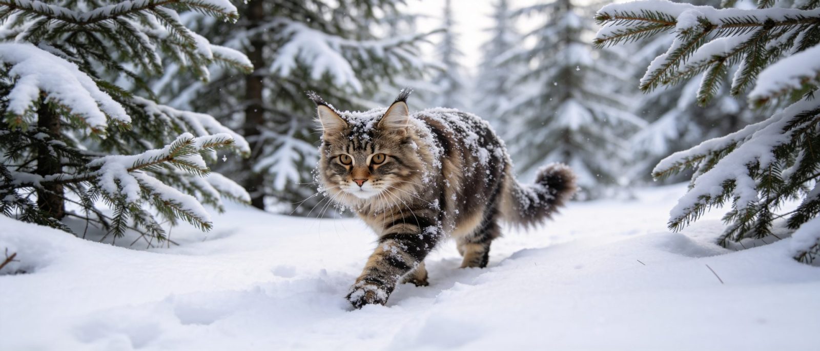 缅因猫雪林高清壁纸预览