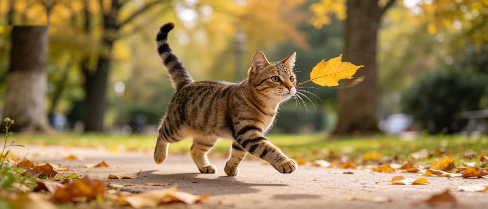 狸花猫追叶高清壁纸预览