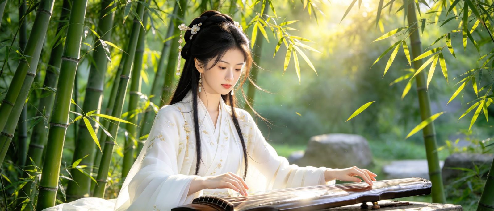 47-竹林抚琴高清壁纸预览