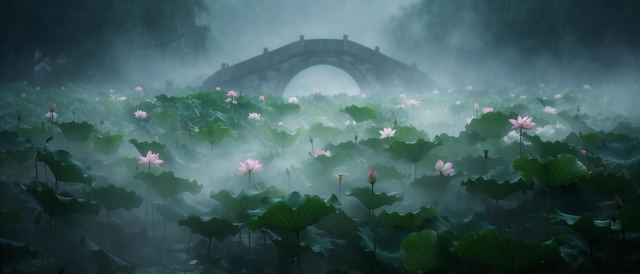 烟雨荷塘静态壁纸