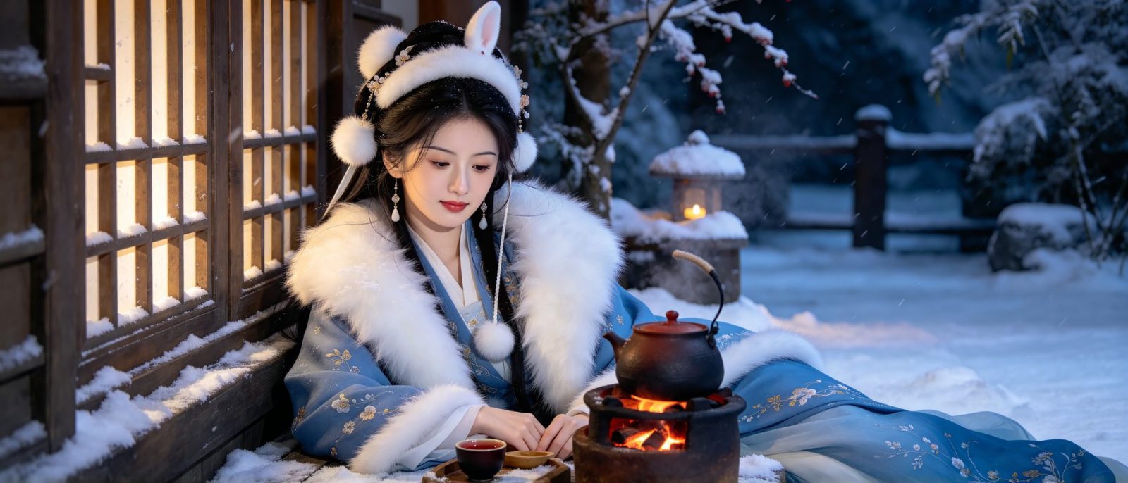 雪夜灯窗高清壁纸预览