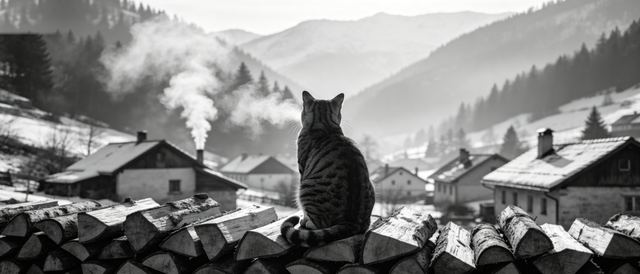 狸花看炊烟静态壁纸