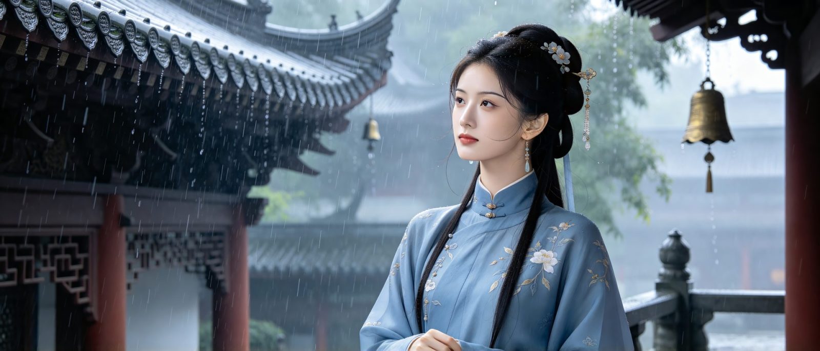 古寺听雨高清壁纸预览