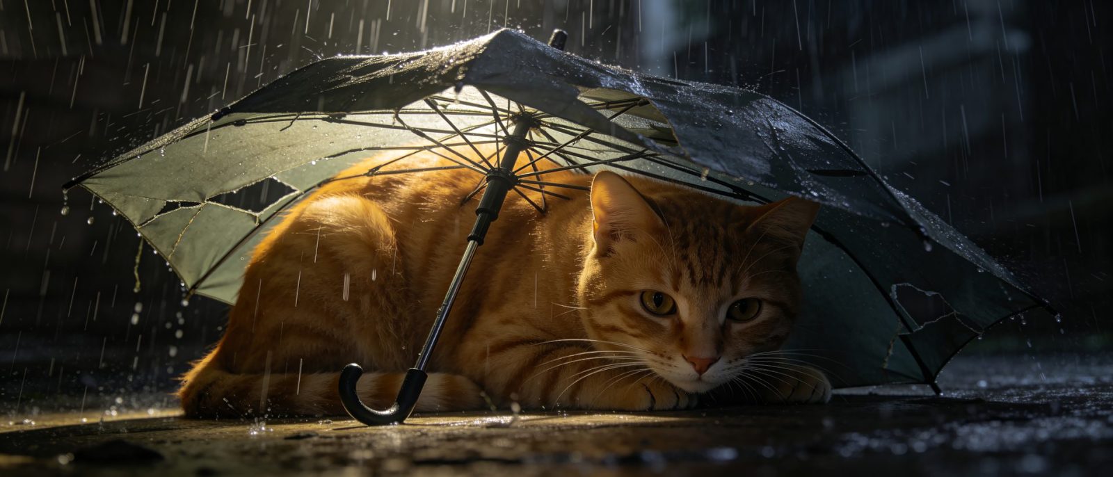 橘猫伞骨高清壁纸预览