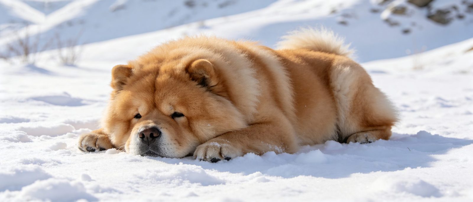 松狮卧雪高清壁纸预览