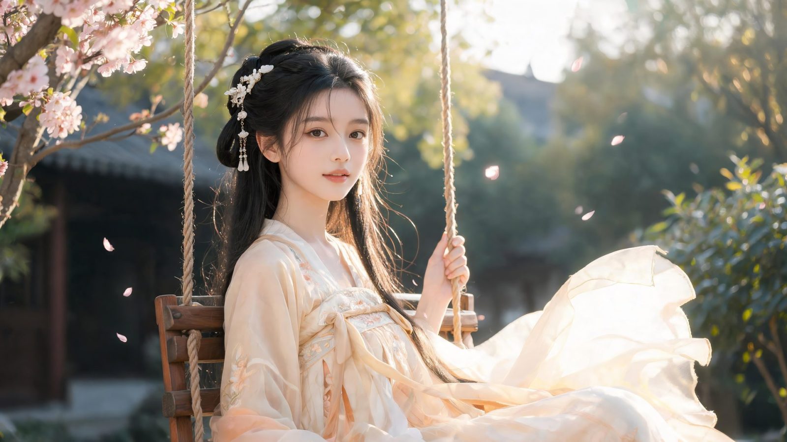 秋千花影晴昼高清壁纸预览