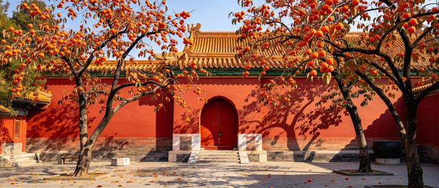 红墙柿影静态壁纸