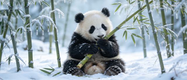 熊猫雪竹静态壁纸