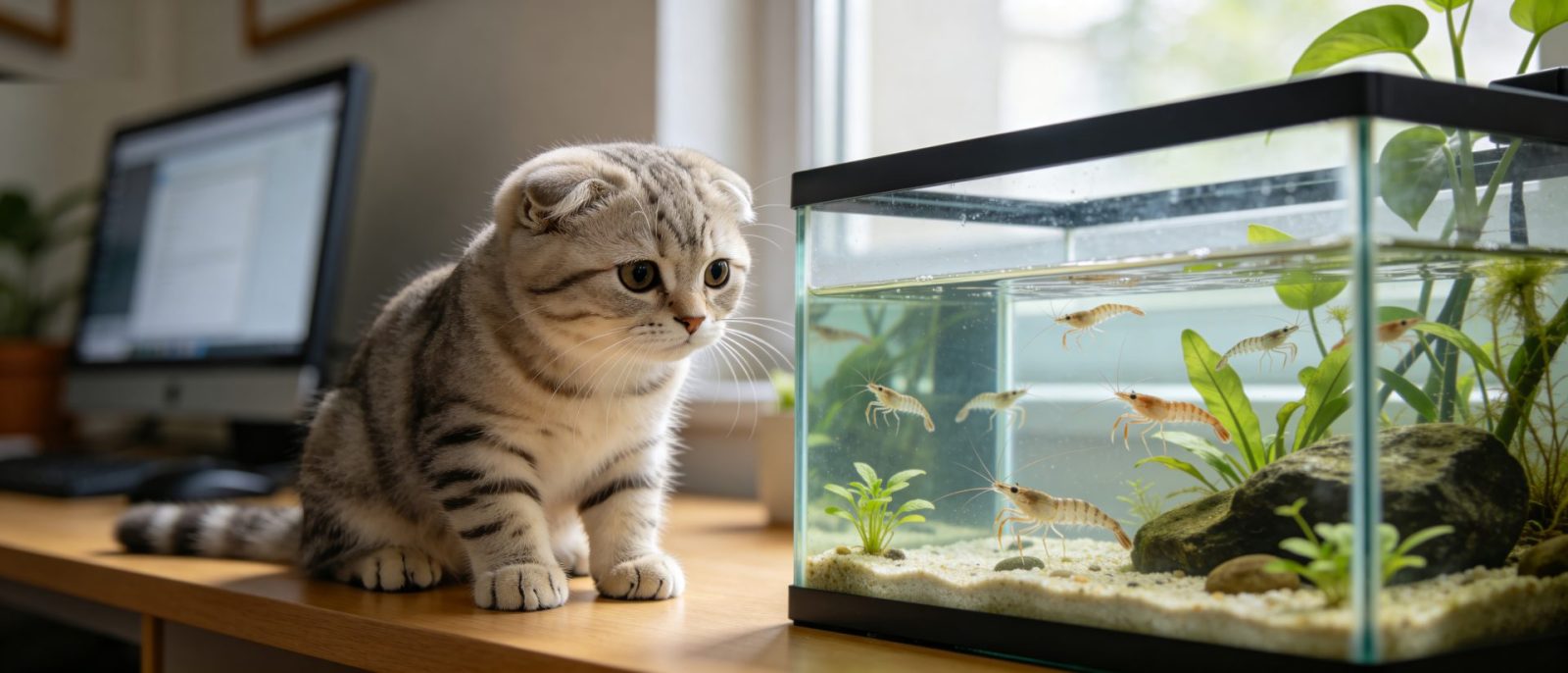 折耳猫观虾高清壁纸预览