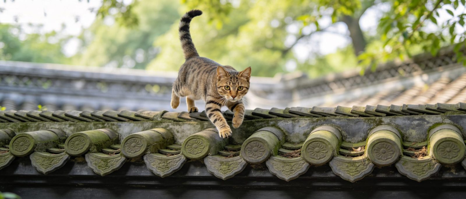 狸花猫跃墙高清壁纸预览