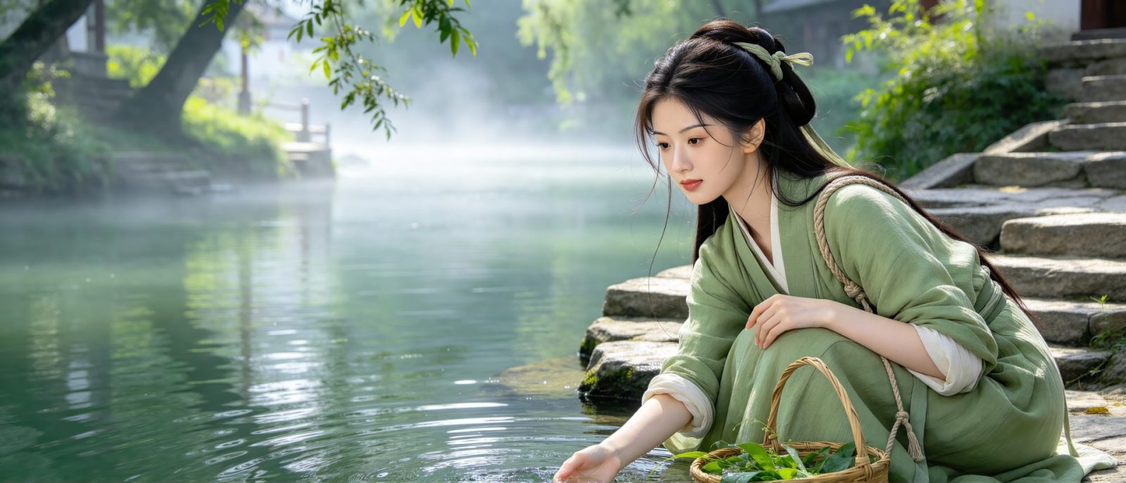 渡口浣纱高清壁纸预览