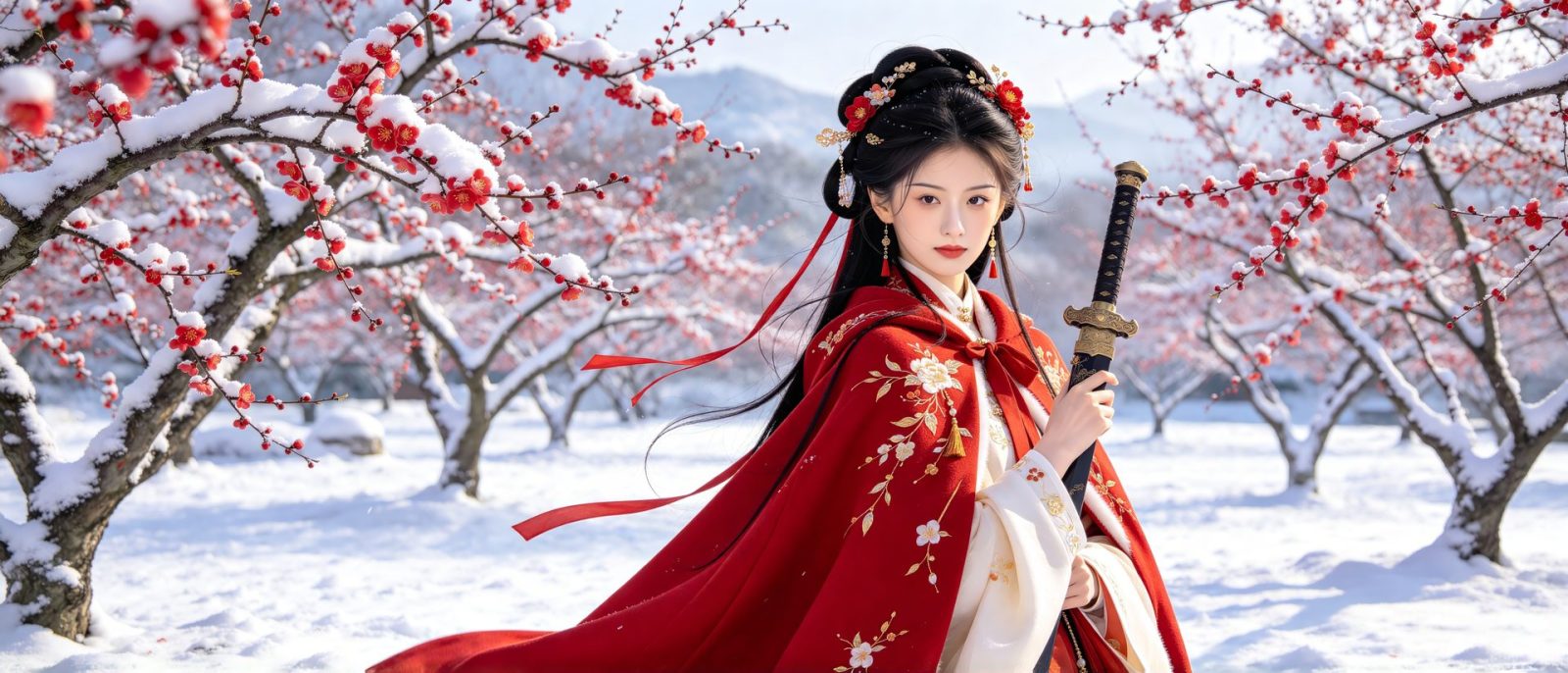 雪岭红梅高清壁纸预览
