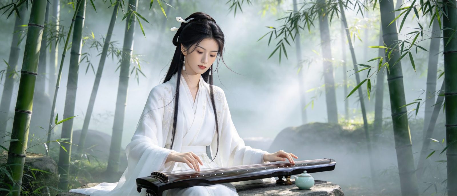 竹雾抚琴高清壁纸预览