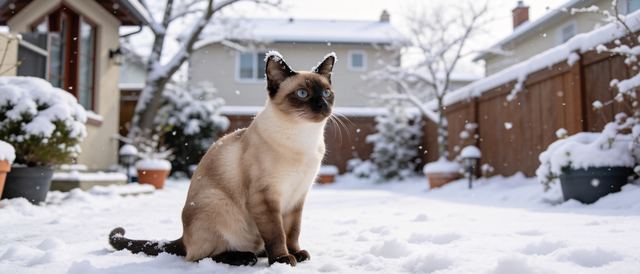 暹罗猫雪夜静态壁纸