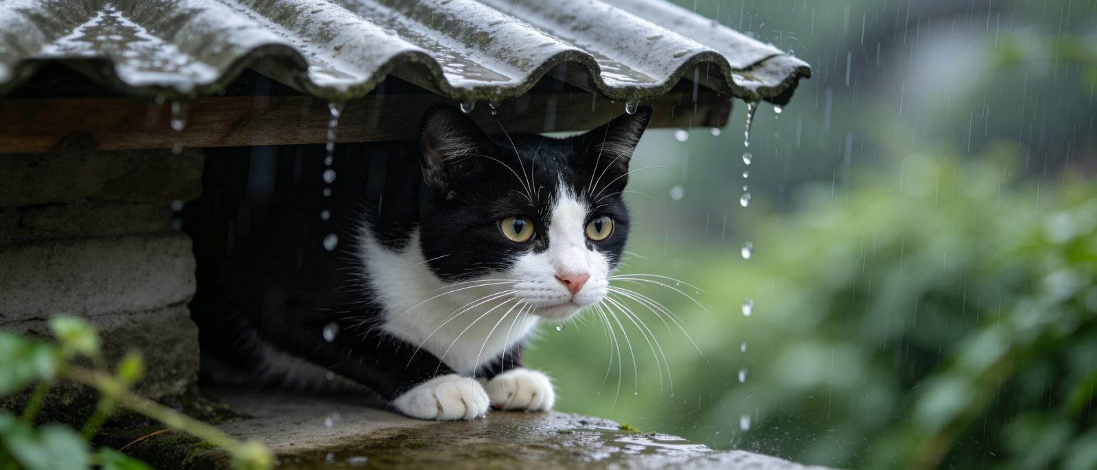 奶牛猫躲雨高清壁纸预览
