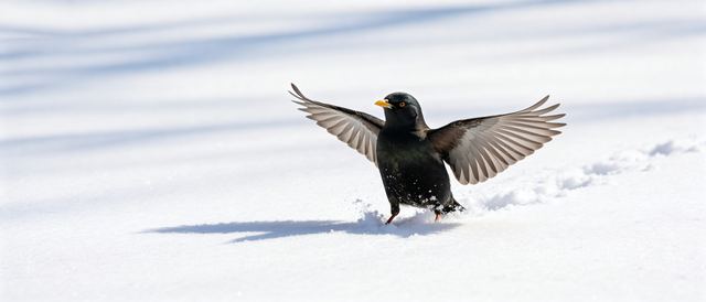 八哥扑雪静态壁纸